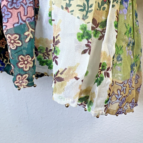 Floreat by Anthropologie Boho Patchwork Beaded Blouse Sheer Lining Large NWT - Picture 8 of 11